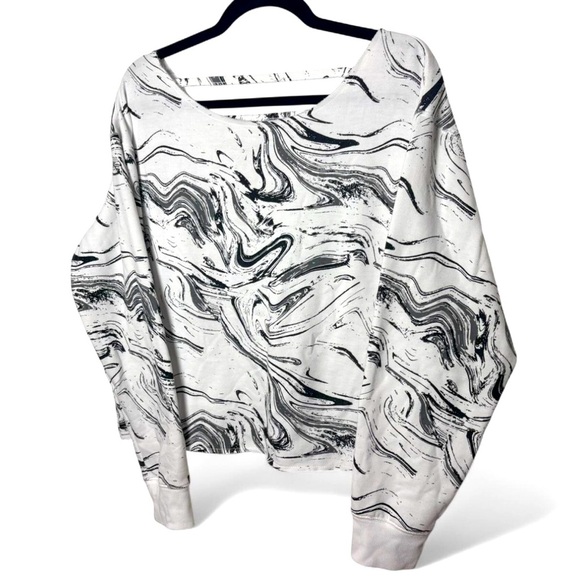 Flirtitude Active Marble Print Sweatshirt Large Black White V-Neck Back - Picture 2 of 6